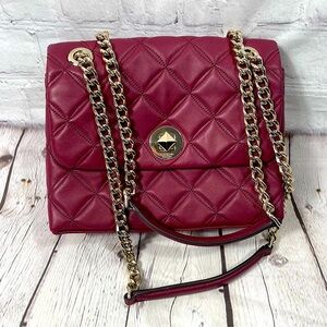 Kate Spade Natalia Medium Flap Chain Shoulder Bag Crossbody Burgundy And Gold**